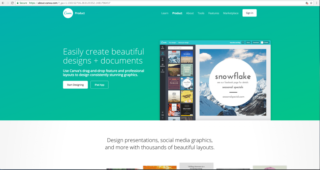 Graphic design software: Canva screenshot