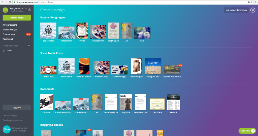 Screenshot of Canva, a photo editing software