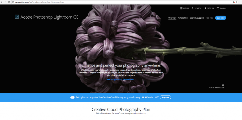 Screenshot of Adobe Lightroom CC, a photo editing software